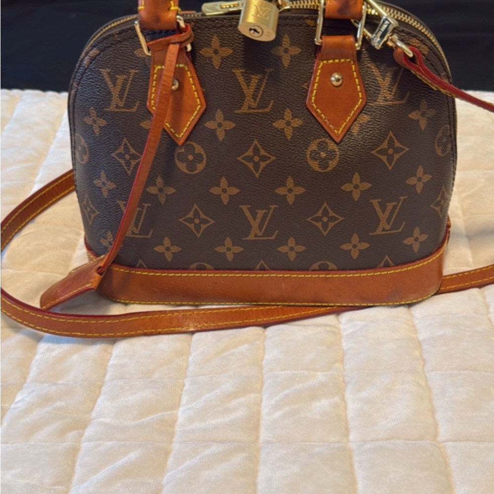 Louis Vuitton Brown Monogram Crossbody Satchel with Tan Trim